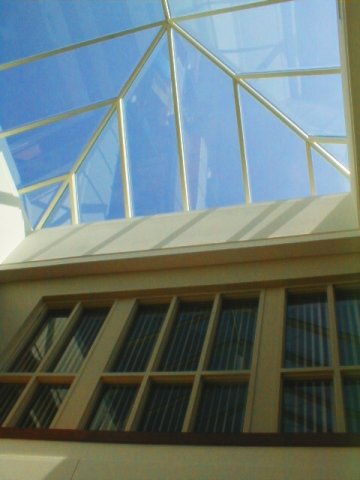 The glass ceiling of Brossman Commons, Elizabethtown College.