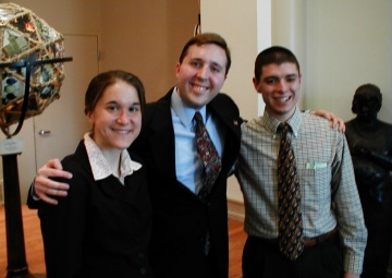 Melissa St. Clair, Kyle C. Kopko, J. Nathan Matias in Zug Memorial Hall, in March 2005, after presenting their senior research to prospective honors students.