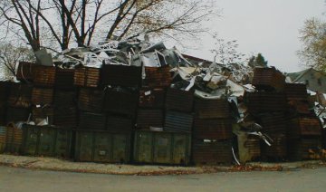 Wall of bins at Sahd's metal salvage yard